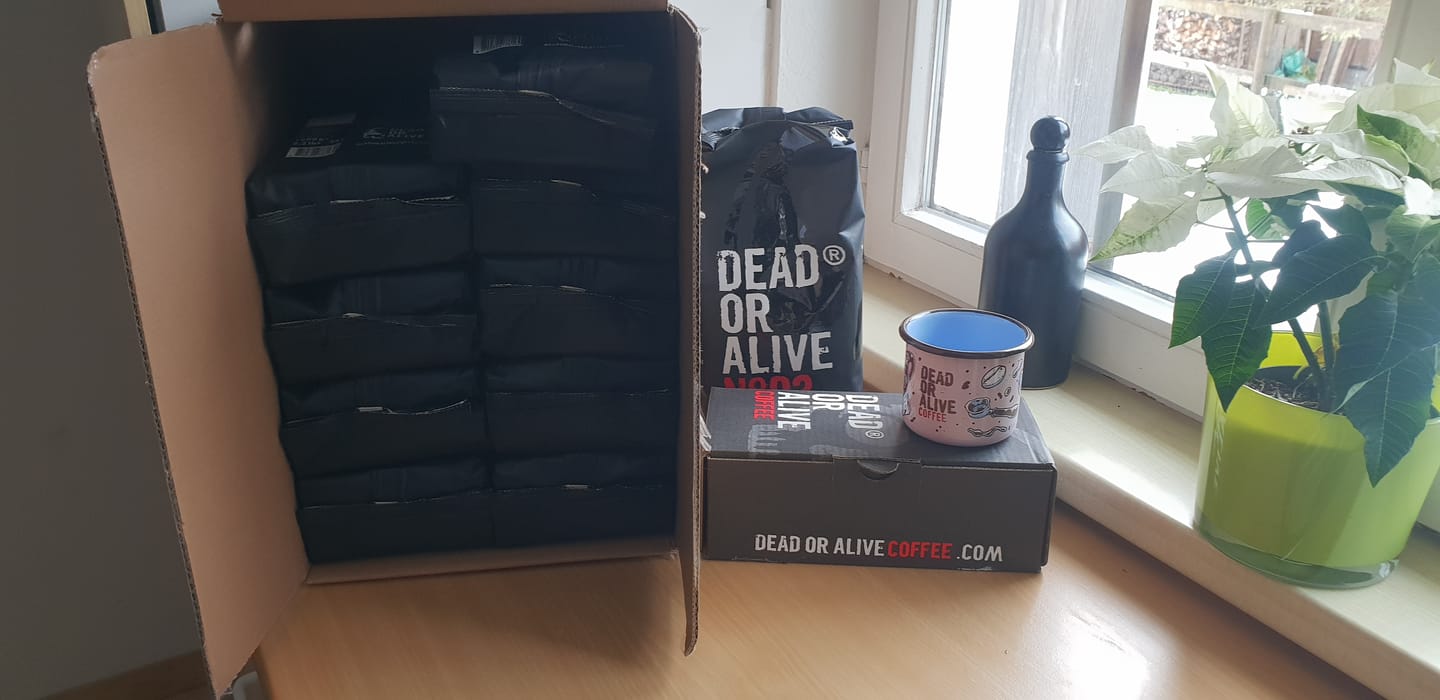 Customer photo review of DEAD OR ALIVE COFFEE