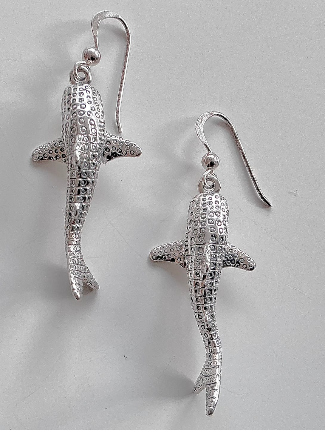 Customer photo review of Whale Shark Hook Earrings - 925 Real Sterling Silver