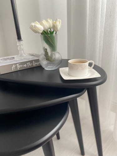 Customer photo review of Mat Siyah 3'lü Zigon Sehpa Takımı, Ahşap