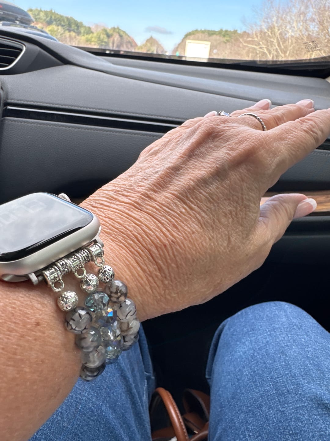 Customer photo review of Labradorite Crystal Stretch Apple Watch Strap