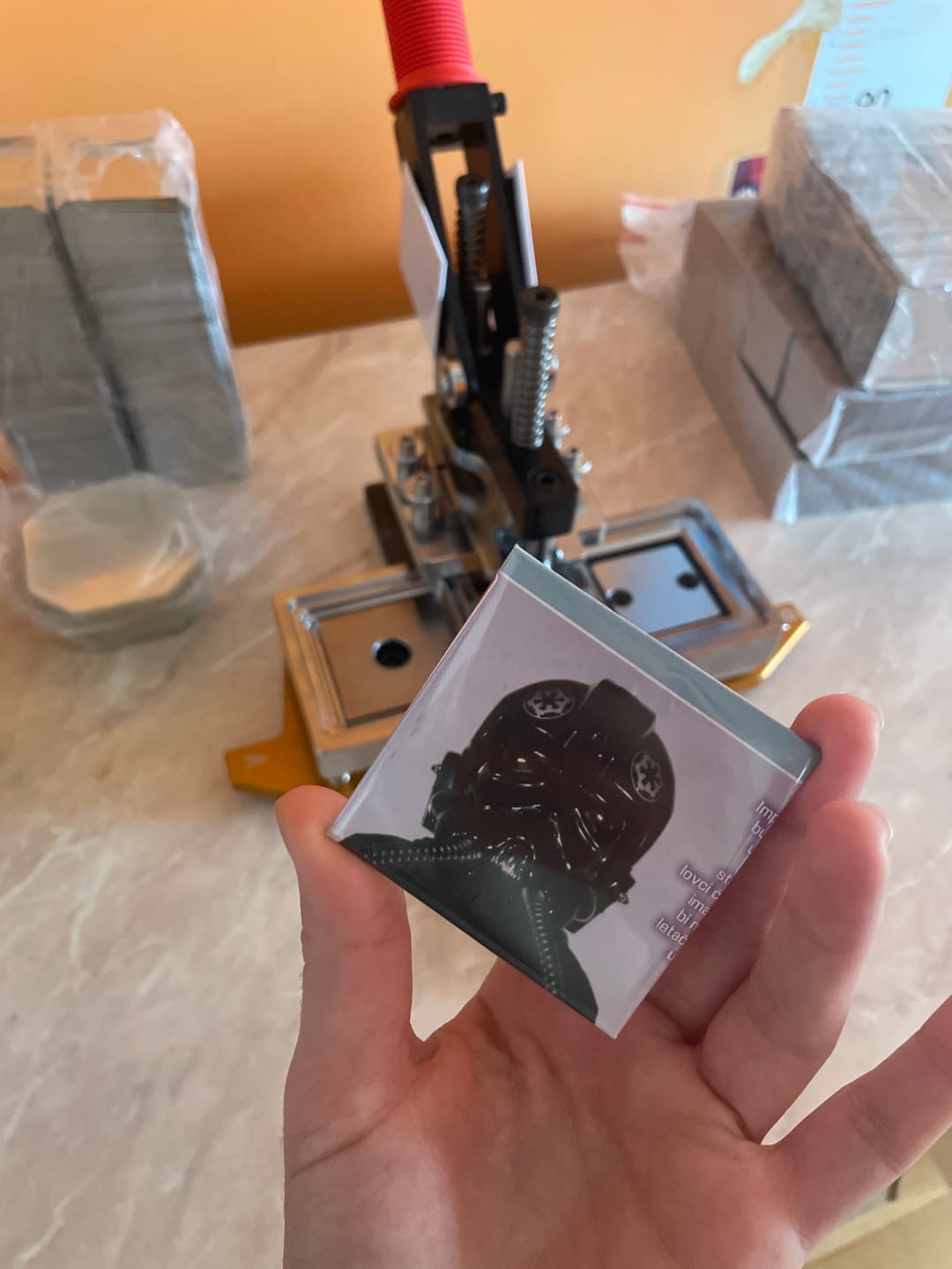 Customer photo review of 63.5x63.5MM Magnets Machine Kit With Cutter And 1000 sets of Materials