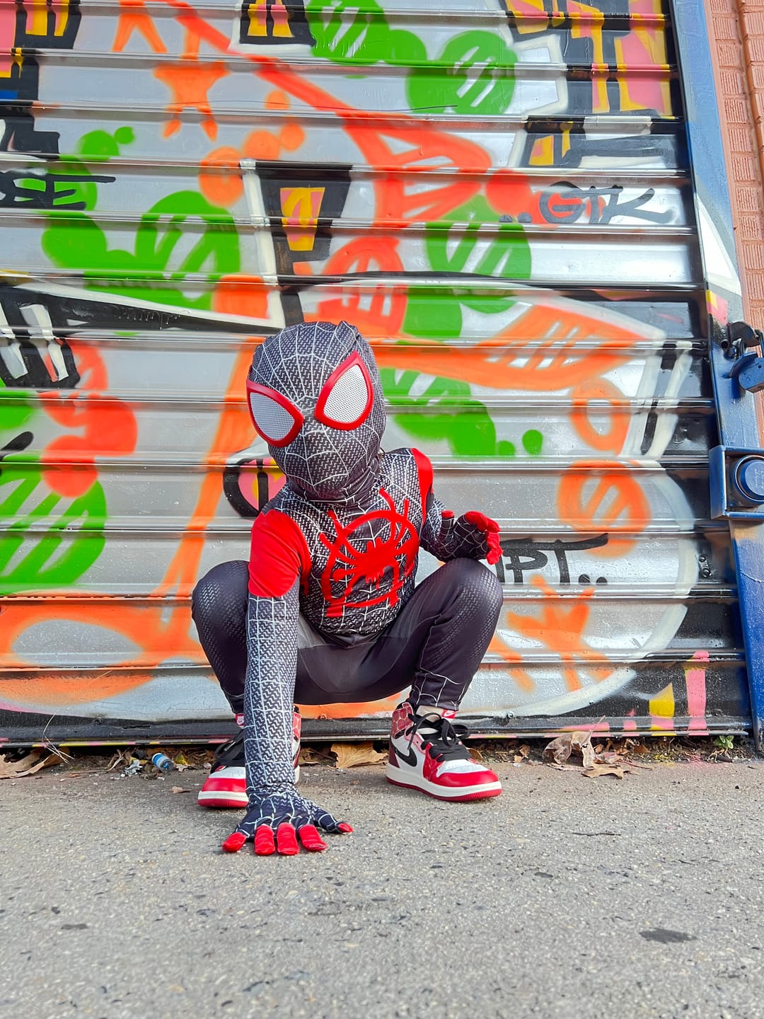 Customer photo review of Miles Morales Suit Spider Man Costume for Boys and Adult Men.