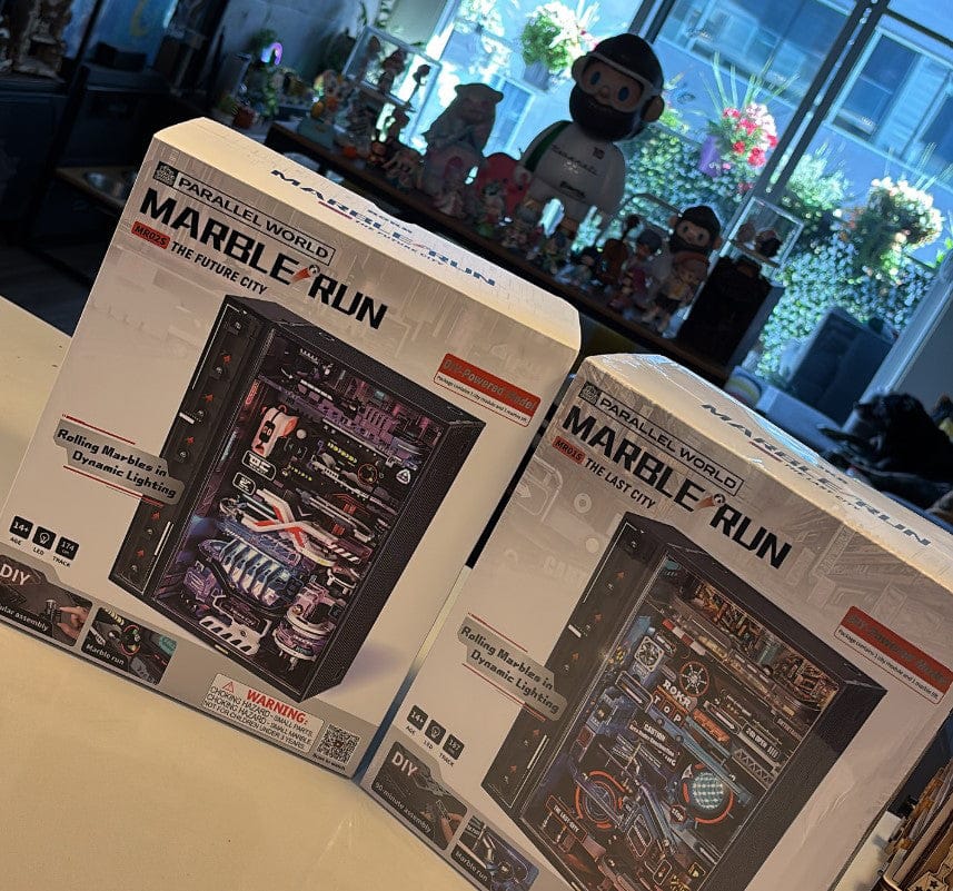 Customer photo review of Neon Circuit City Marble Run DIY Kit