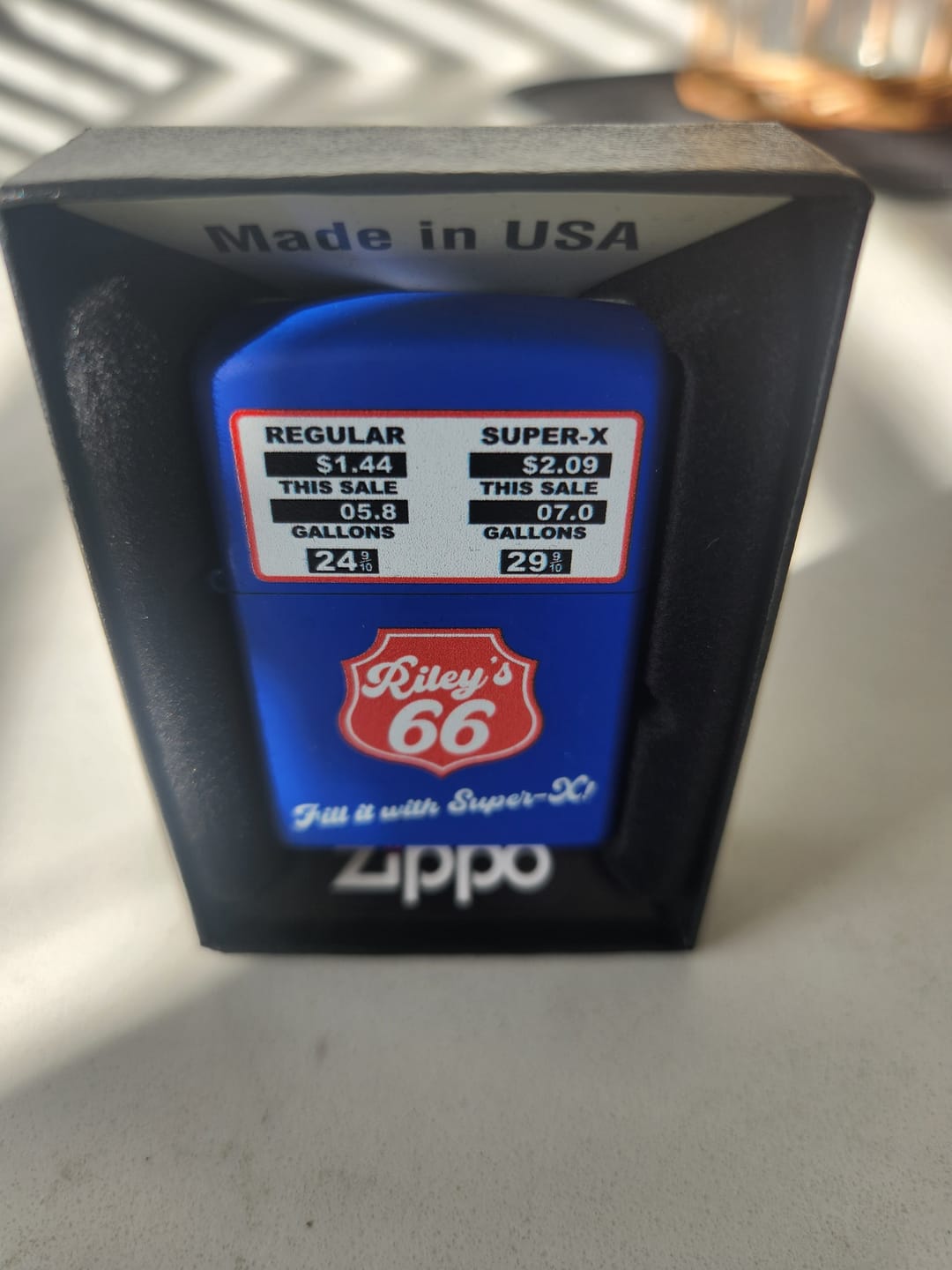 Customer photo review of Exclusive - Riley's 66 Zippo Lighter - Gas Pump - Royal Blue Matte