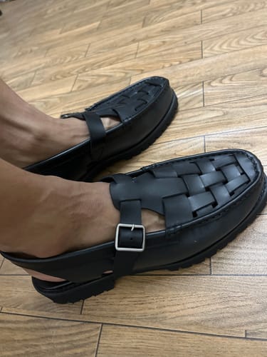 Customer photo review of Perry Weave Sandal - Solid Black Leather (Chunky Sole)