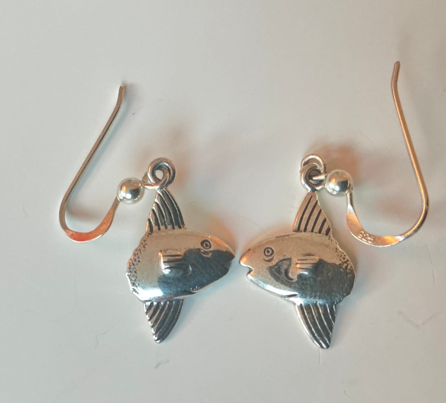 Customer photo review of Sun Fish Hook Earrings - Mola Mola 925 Real Sterling Silver