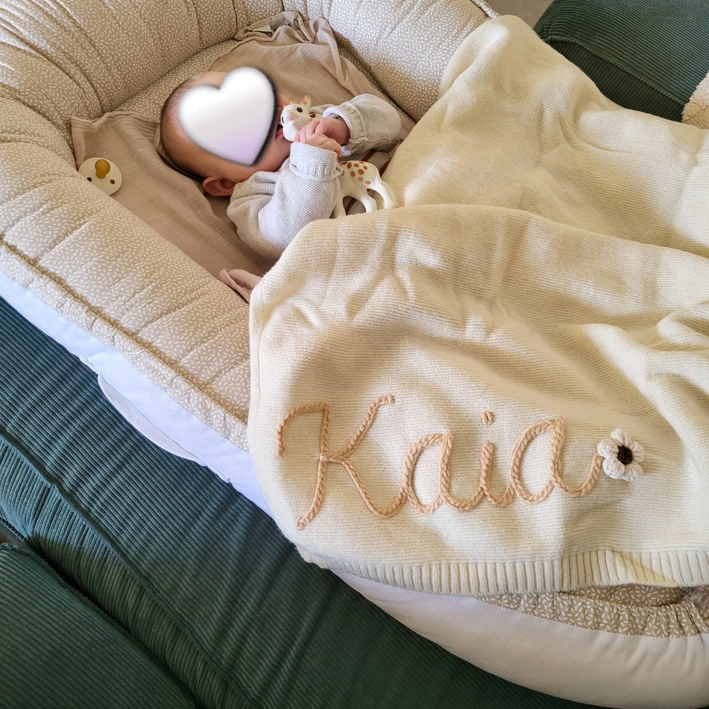Customer photo review of Hand Knitted Personalized Blanket