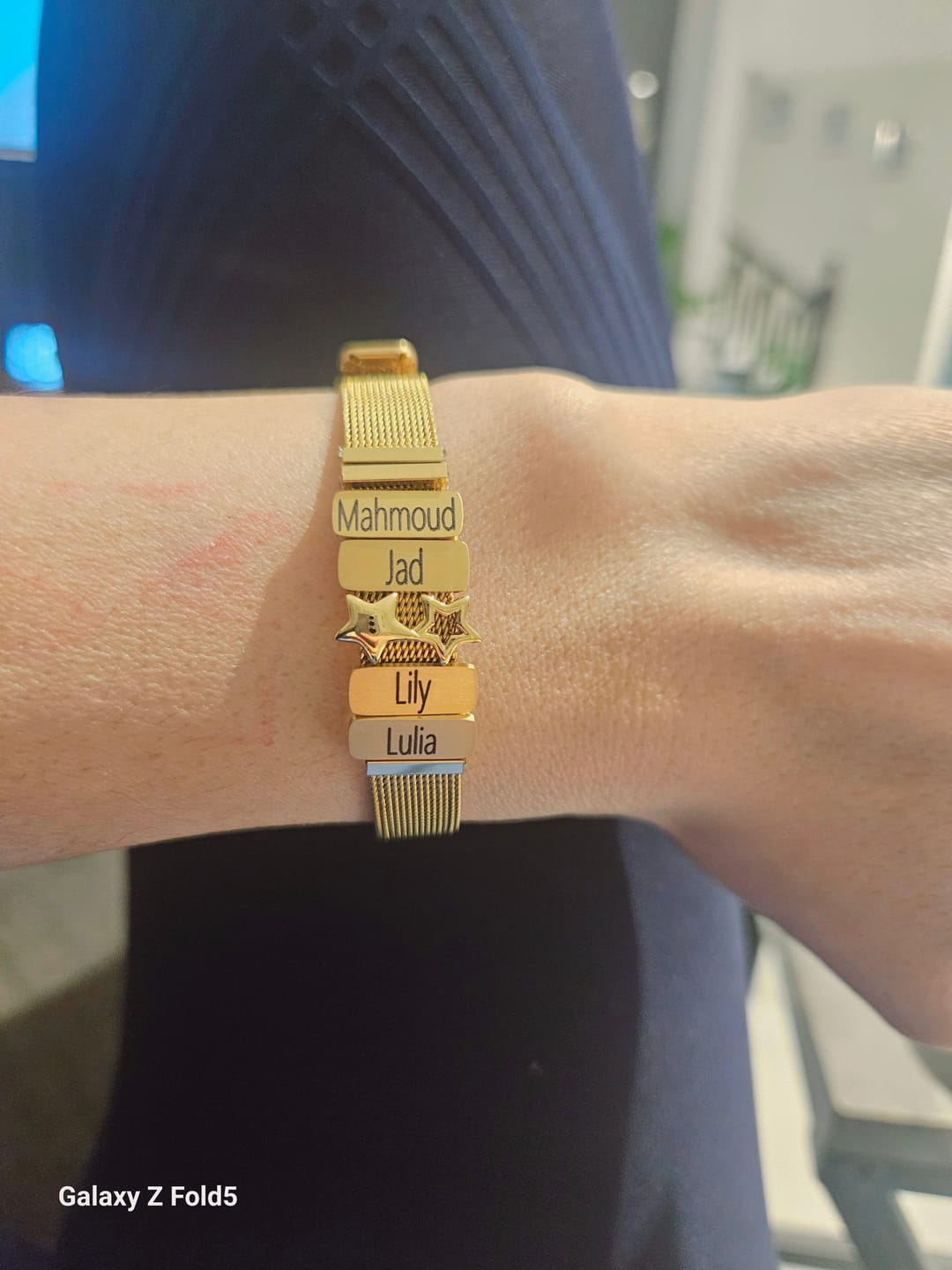Customer photo review of Mesh charm name gold