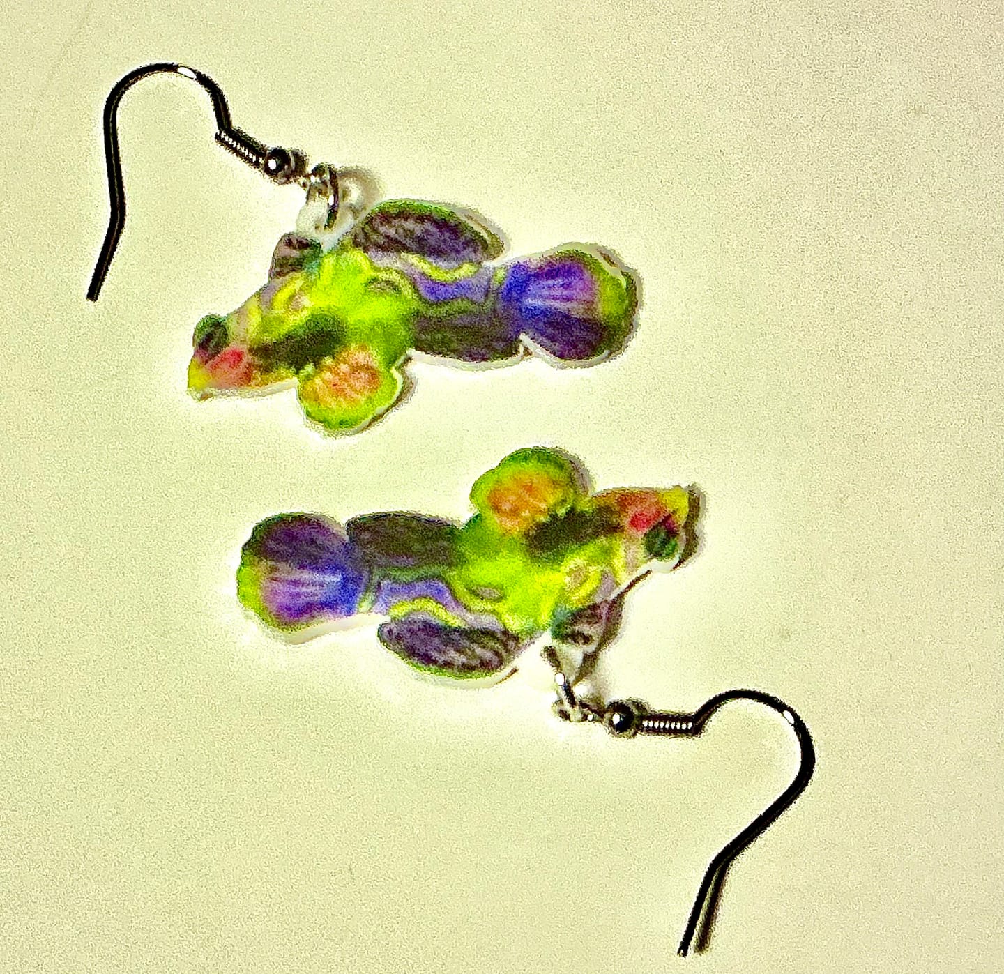 Customer photo review of Mandarin Fish Earrings - blue or green