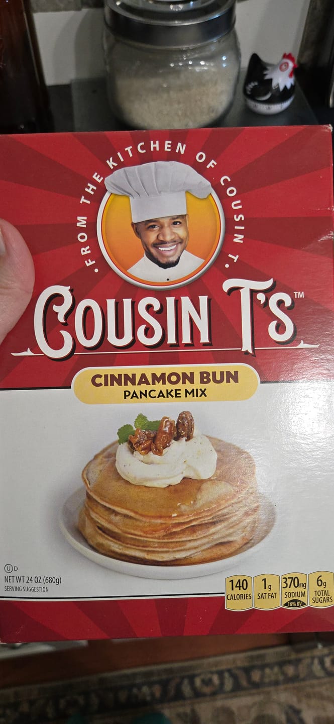 Customer photo review of Cousin T's Cinnamon Bun Gourmet Pancake Mix (2 Pack)