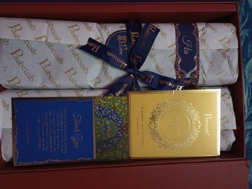 Customer photo review of Pashtush His And Her Set Of Jamawar Stole and Shawl With Premium Gift Box Packaging, Navy Blue and Maroon