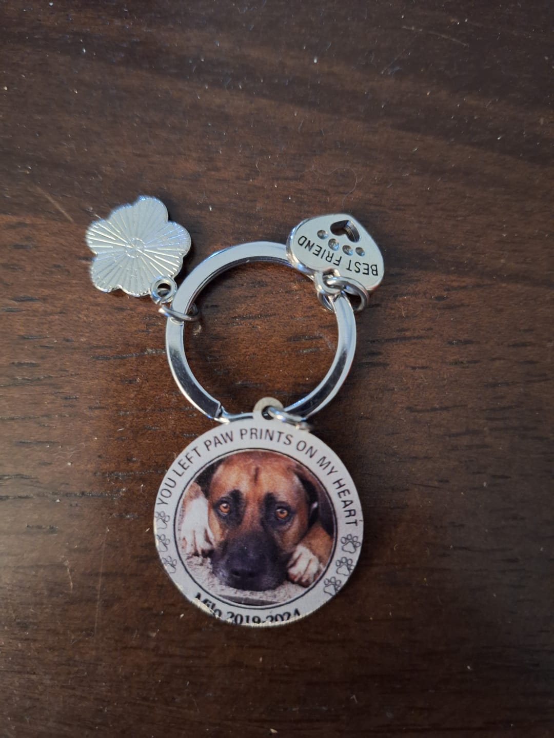 Customer photo review of Custom Personalized Photo Keychain Pet Charm Key Ornaments - Memorial Gift for Dog/Cat Lovers - You left paw prints on my heart