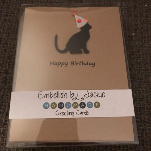 Customer photo review of Cat Birthday Cards Single Card or 10 Pack | Handmade 25 Cat Colors Available | Cat with Party Hat Notecards | Choose Inside Phrase