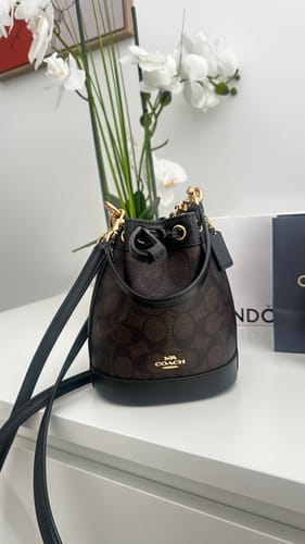 Customer photo review of Mini Bucket Bag In Signature Canvas (Gold_Walnut_Black)
