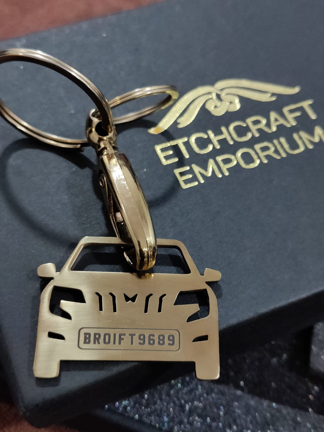 Customer photo review of Personalised Gold Plated Car Keychain