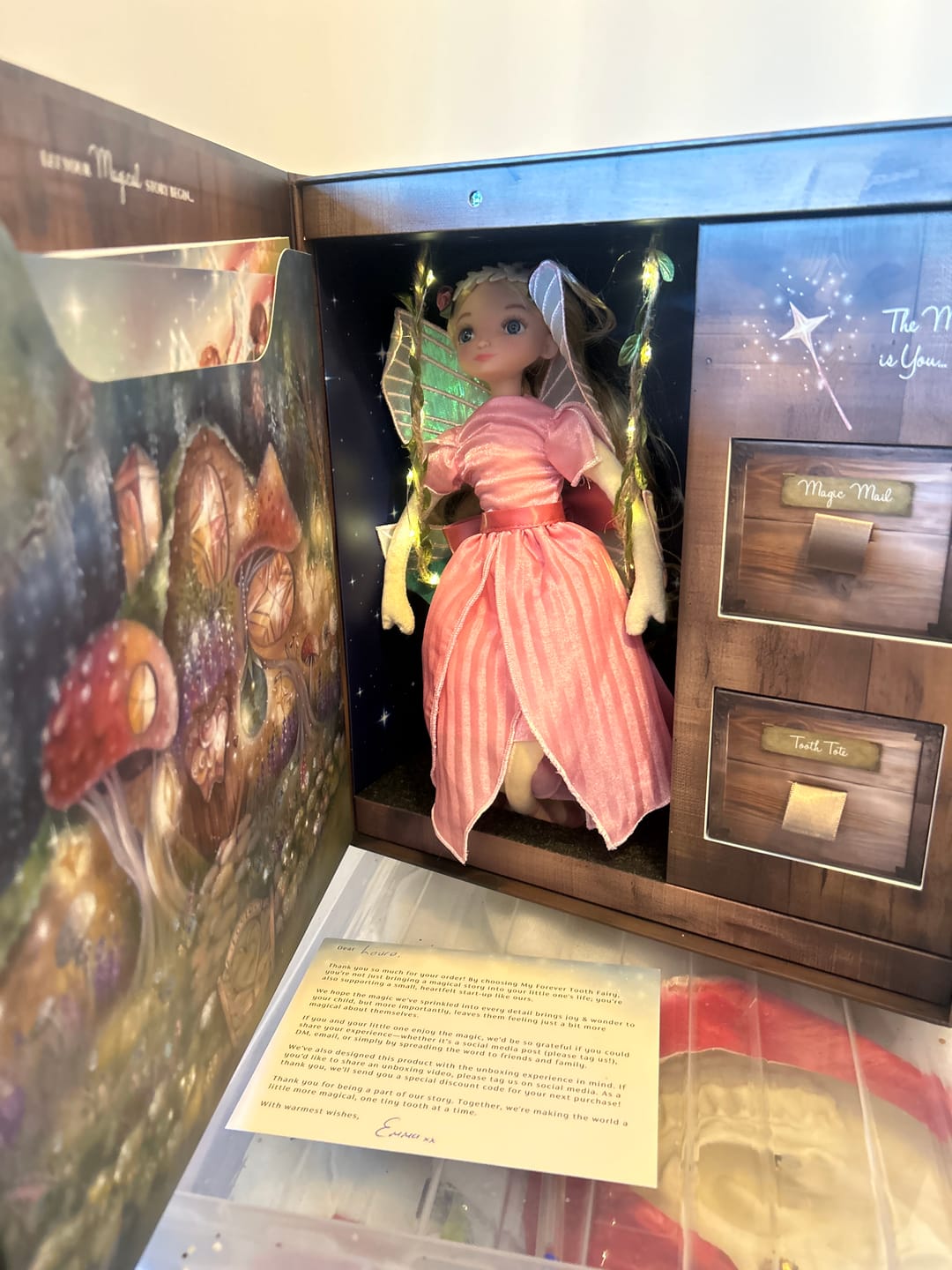 Customer photo review of My Forever Tooth Fairy Gift Set - Includes Storybook, Tooth Fairy Doll, Tooth Tote & Light Up Dis'Play' Case - FREE Bonus Gift Forever Tooth Fairy Frame
