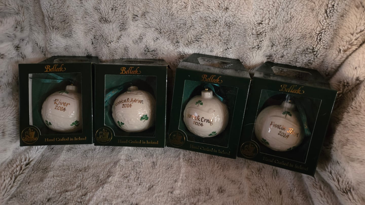 Customer photo review of Belleek Classic Personalised Christmas Bauble