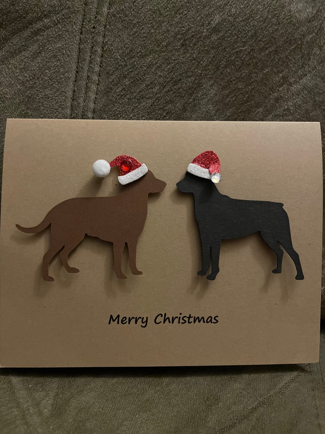 Customer photo review of 2 Pets Custom Christmas Greeting Card | Handmade Cat or Dog Breed with Santa Hat | Choose your Pet color Front and Inside Phrases
