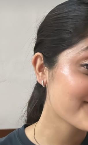 Customer photo review of Silver Zircon Shining Hoop Huggies Earrings