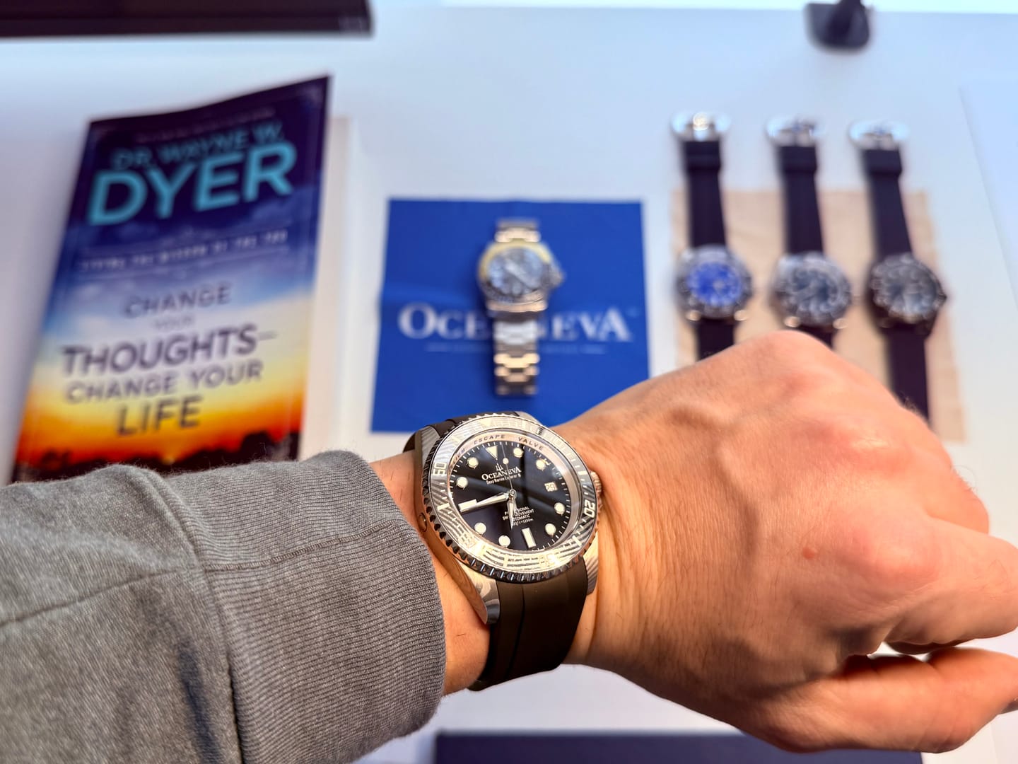 Customer photo review of Oceaneva Men's Deep Marine Explorer II 1250m Damascus Steel Watch Rubber Strap