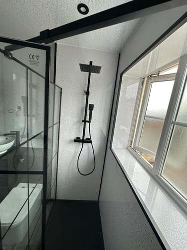 Customer photo review of Premium White Sparkle Gloss Shower Wall Panel – 2400 x 1000mm