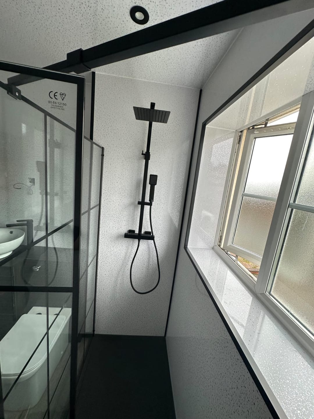 Customer photo review of Premium White Sparkle Gloss Shower Wall Panel – 2400 x 1000mm