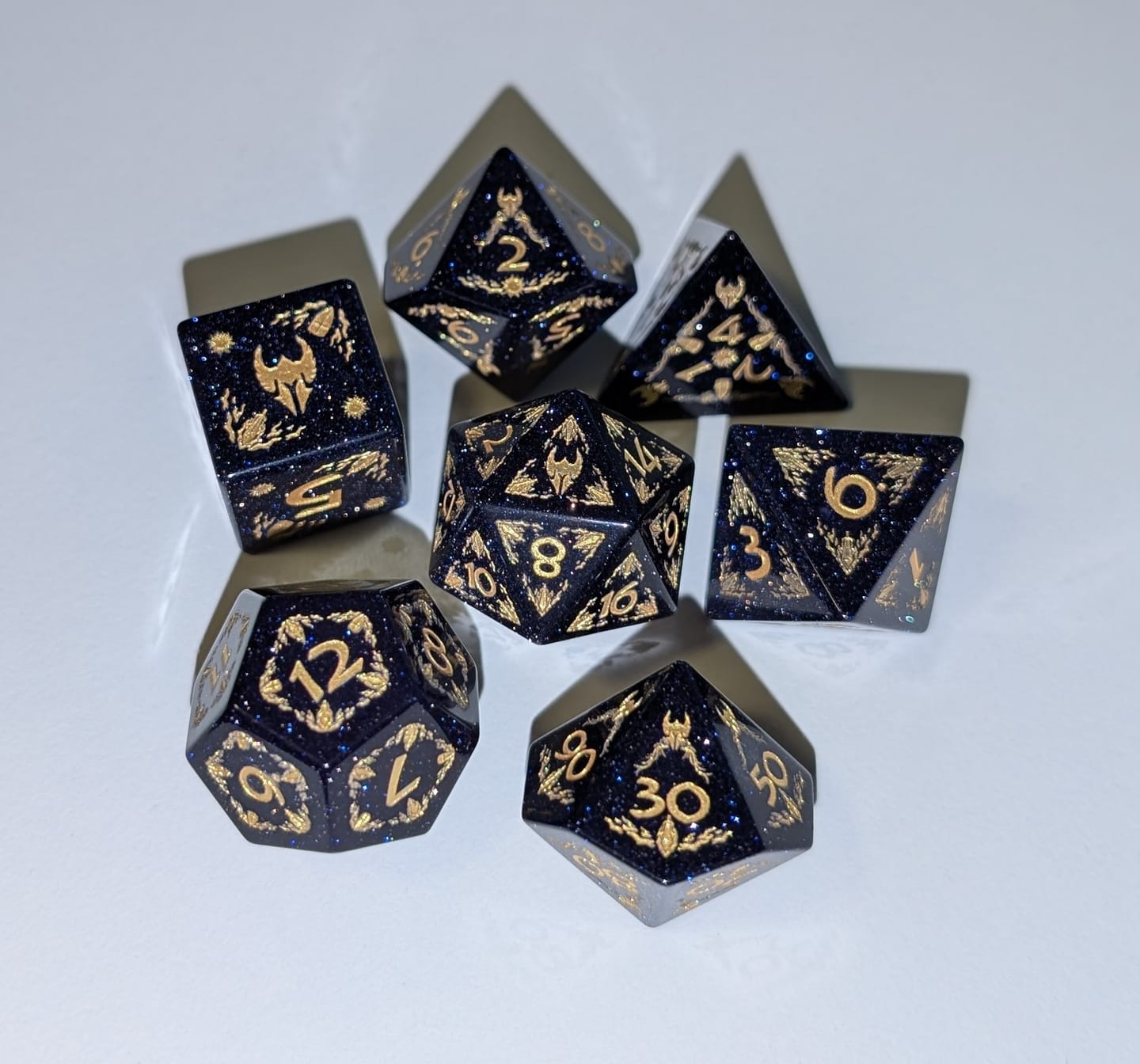 Customer photo review of URWizards Blue Sandstone Engraved Dice Set Paladin