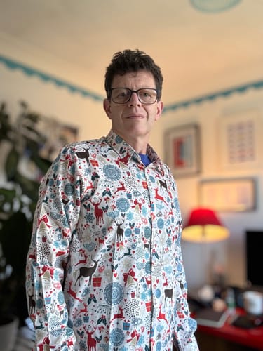 Customer photo review of Men's Vintage Christmas reindeer Printed Holiday Long Sleeve Shirt