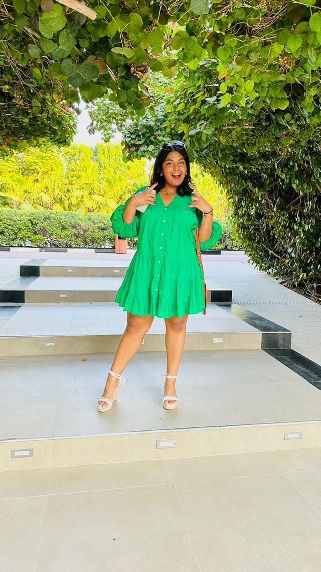 Customer photo review of Anna Forest Green Cotton Midi Dress
