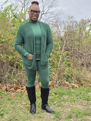 Customer photo review of 3pc. Popcorn Cardigan Set (Dk. Grn) Avail For Pre-Order -Ships on Or Before 11/22