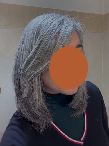Customer photo review of Luvwin 5x5 Salt And Pepper Glueless Gray Color Pre-Cut Lace Straight Bob Wig For Black Women