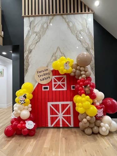 Customer photo review of 7x7ft Barn Backdrop Stand | Birthday Party Decoration Prop