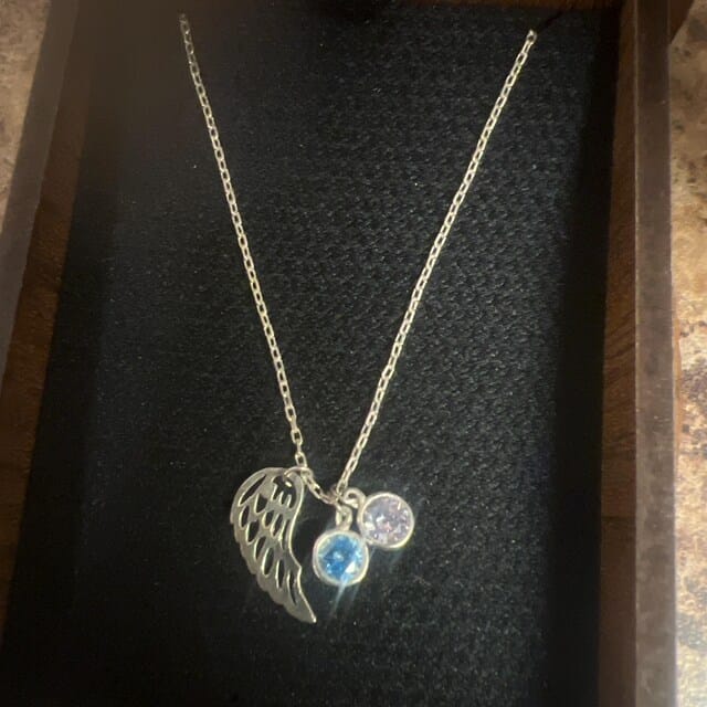 Customer photo review of Angel Wing Birthstone Necklace