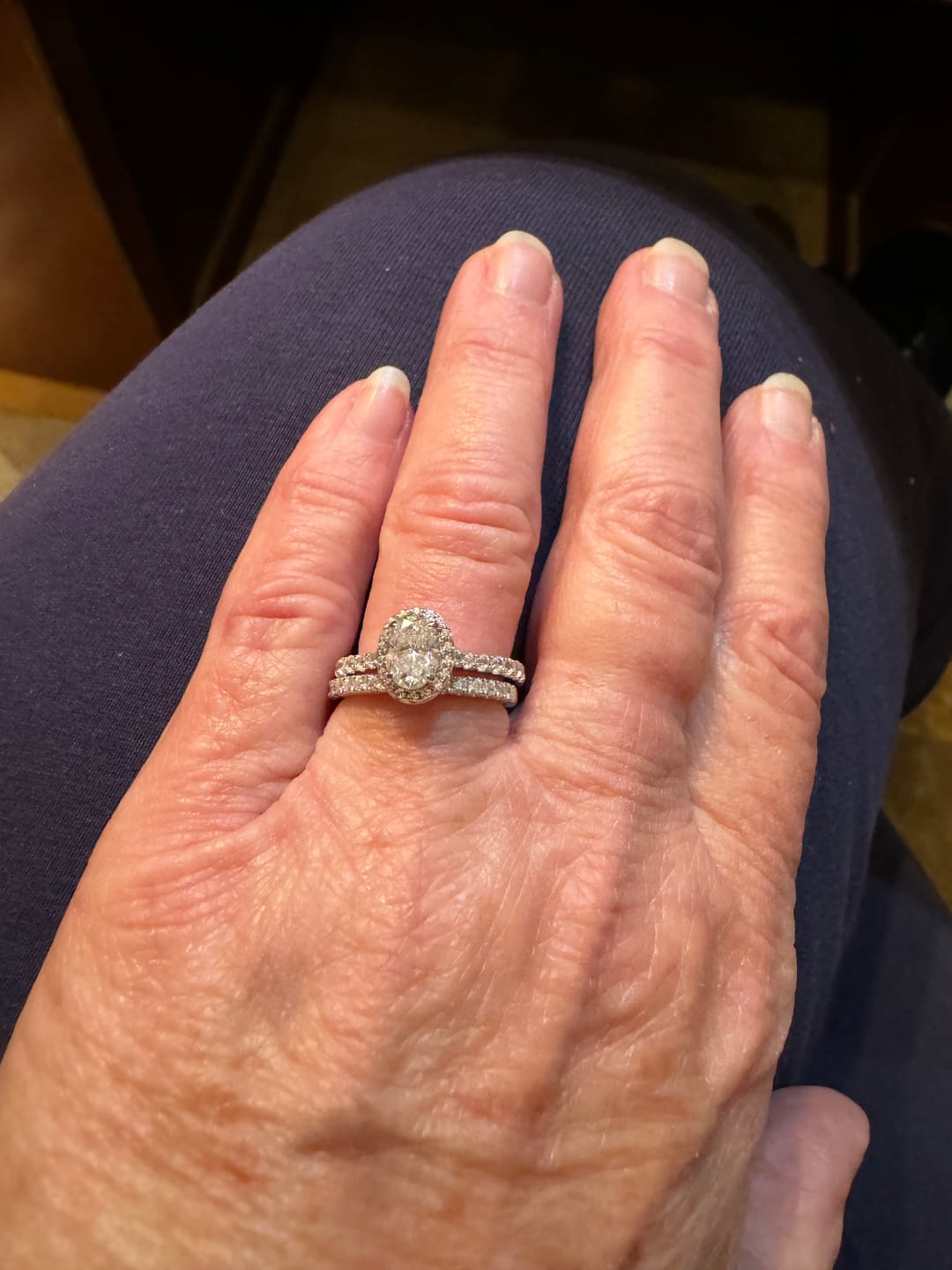 Customer photo review of Halo Oval Cut Moissanite Pave Sterling Silver Engagement Ring