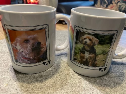 Customer photo review of Hunde Foto-Becher mit Spruch "Wir werden dich nie vergessen"