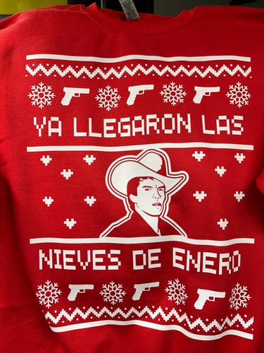 Customer photo review of Ya Llegaron Las Nieves de Enero Ugly Christmas Sweater