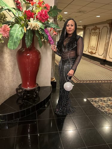 Customer photo review of Dinah Rhinestone Maxi Dress - Black
