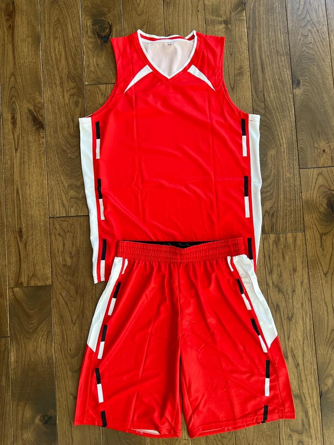Customer photo review of Custom Red White Double Side Sets Design Sportswear Basketball Jersey