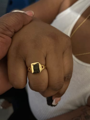 Customer photo review of Custom Name Personalized Rings With 2 Birthstones, Gift for Couple (Unisex Design)