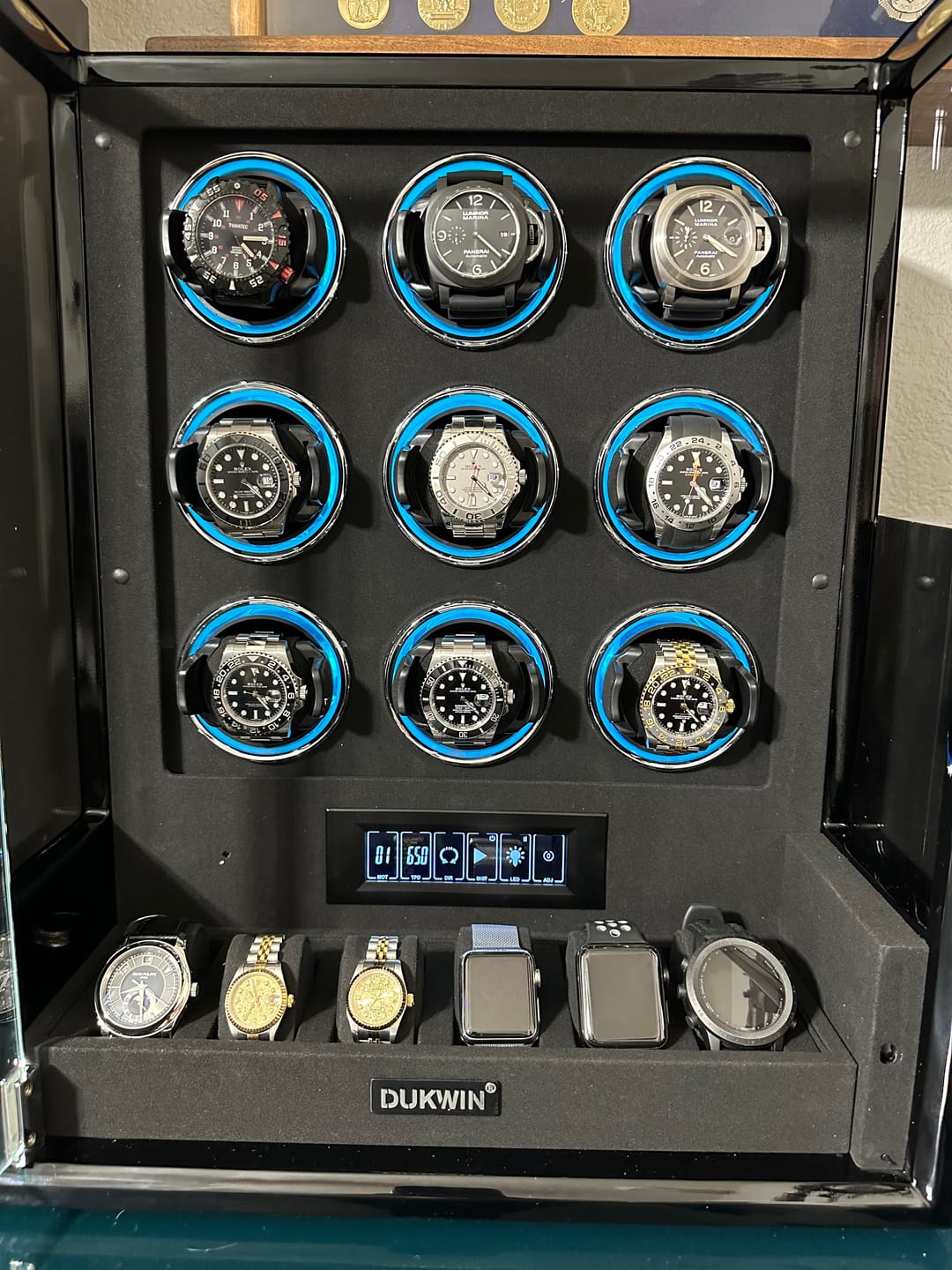 Customer photo review of VIRTUOSO - 9 Watch Winders with Fingerprint Lock Extra 6 Watches Storage RGB Light Japanese Motors - Black