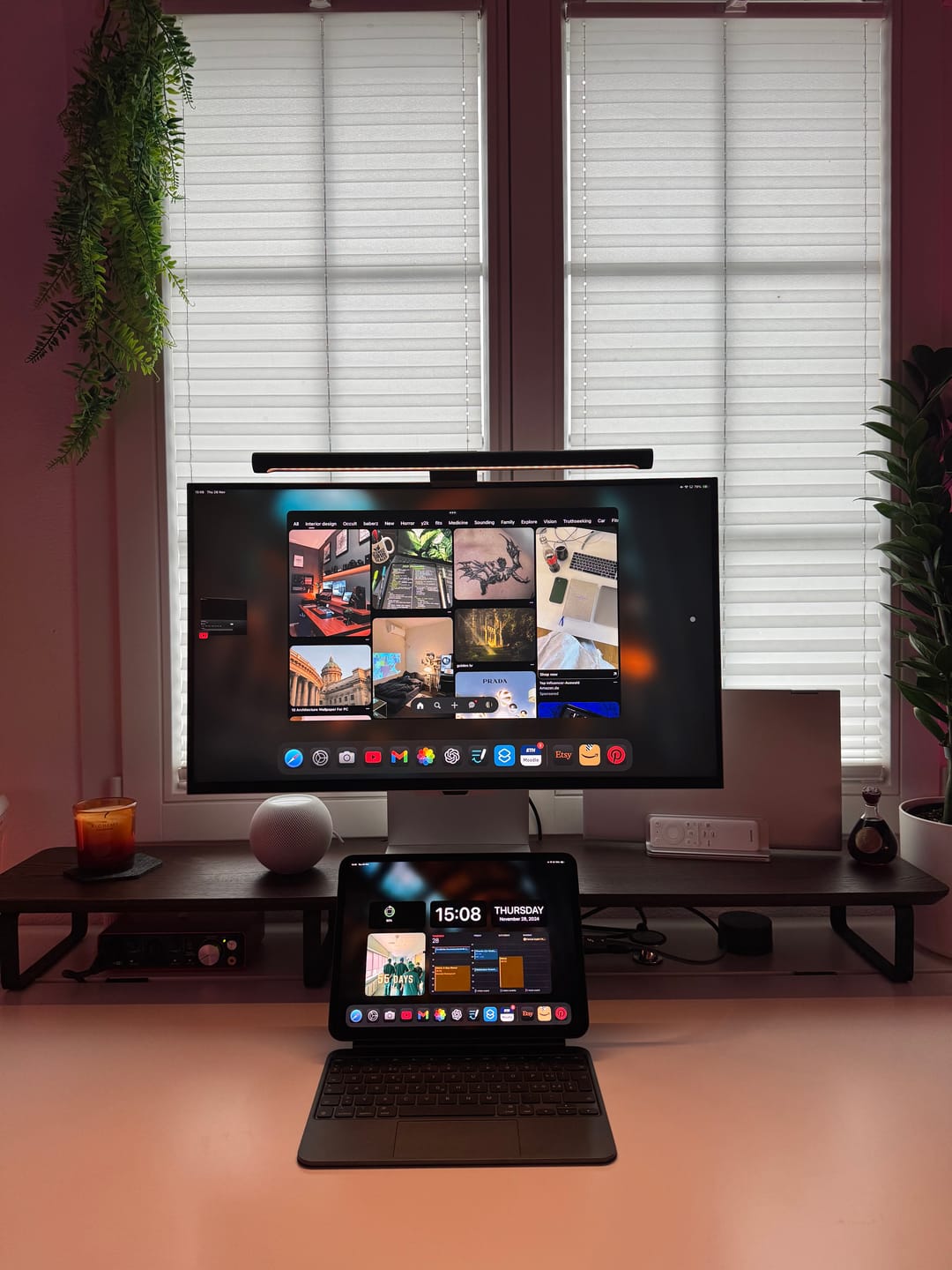 Customer photo review of Wooden monitor stand with metal legs