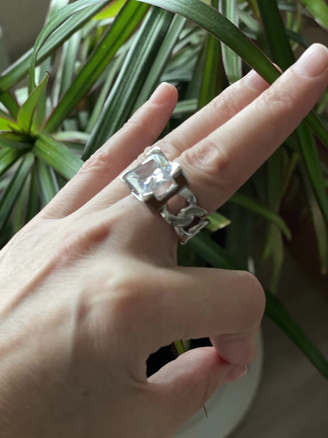 Customer photo review of LuxeLink Glass Square Ring