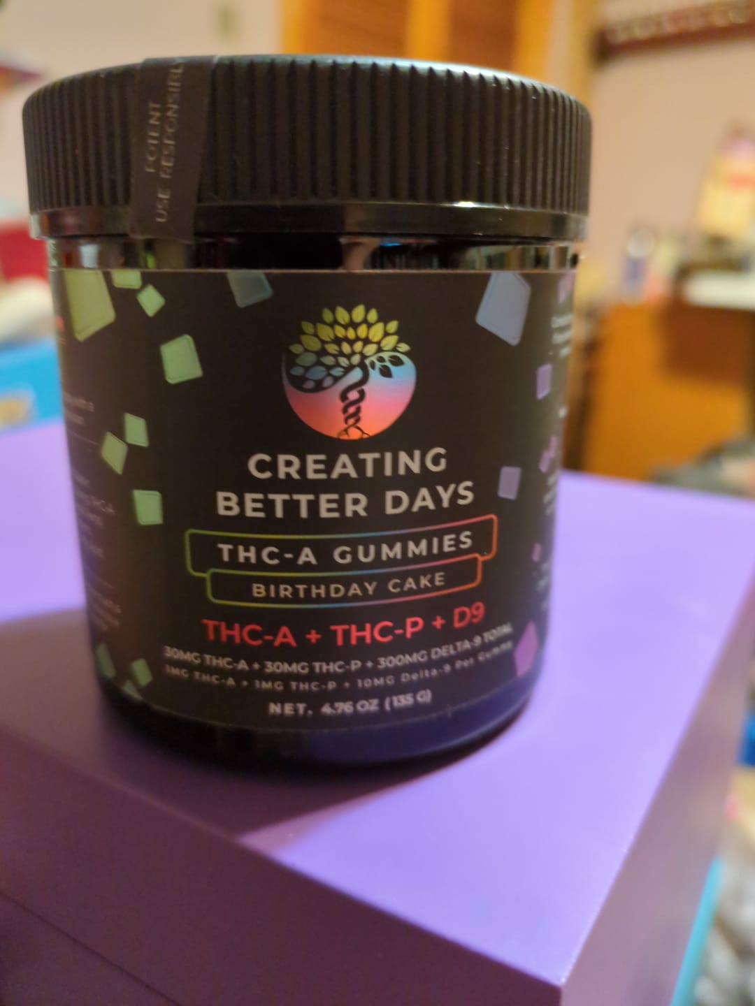 Customer photo review of 360mg THC-A-THC-P-D9 Gummies - Birthday Cake