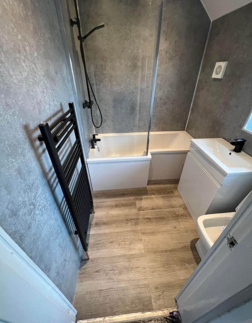 Customer photo review of Premium Grey Concrete Matt Shower Wall Panel – 2400 x 1000mm