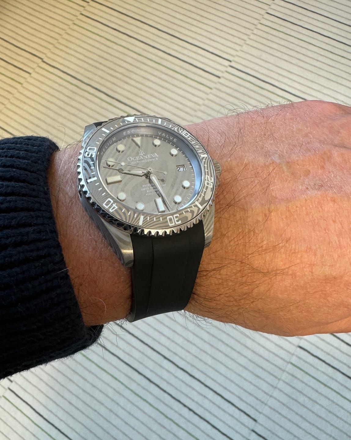 Customer photo review of Oceaneva Mens Deep Marine Explorer II Damascus Steel Dial Watch Rubber