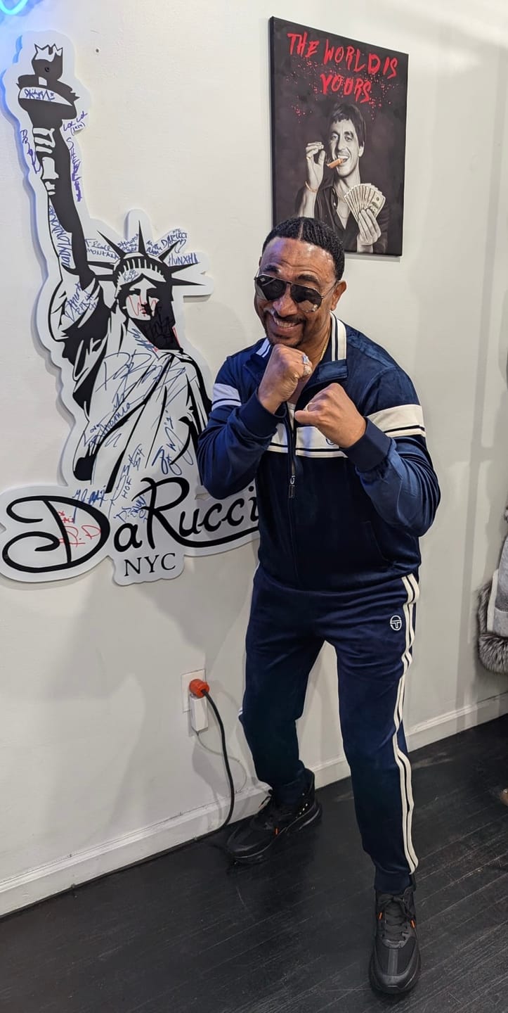Customer photo review of Damarindo Velour Track Pant- Maritime Blue