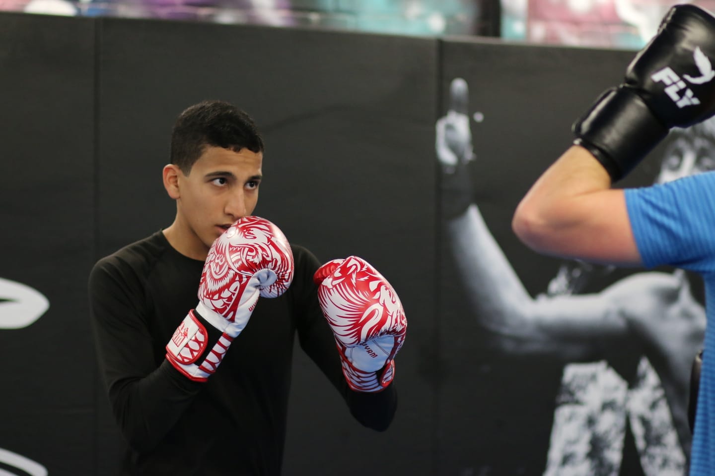 Customer photo review of Dragon White/Red Leather Boxing Gloves