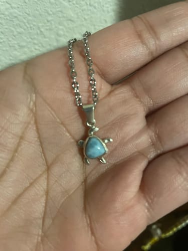 Customer photo review of Larimar Turtle Pendants 🐢