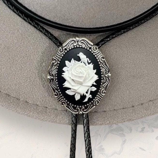 Customer photo review of Bolo Tie- Black & White Rose