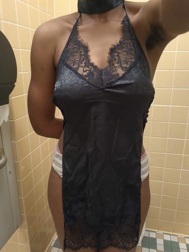 Customer photo review of Bright silk streamer slit dress SS3301